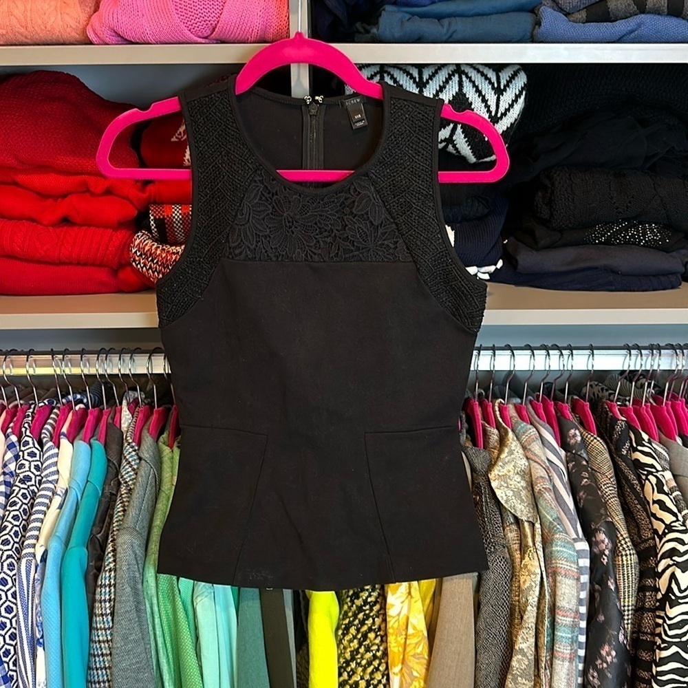 J Crew black sleeveless embroidered top size XXS